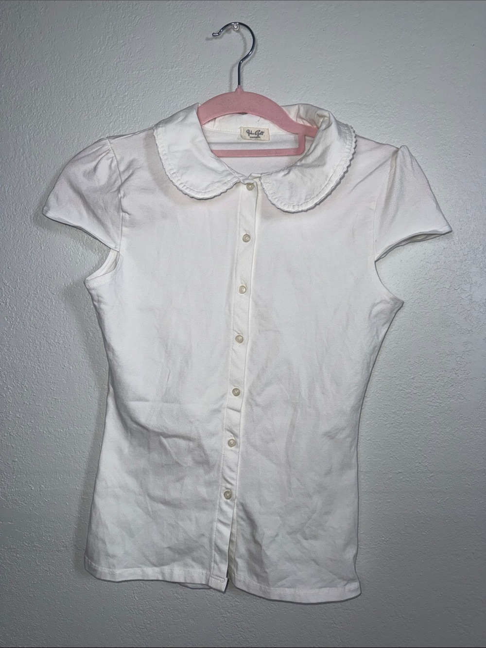 Brandy Melville John Galt White Vintage Ruffle Button-Down Short Sleeve Top